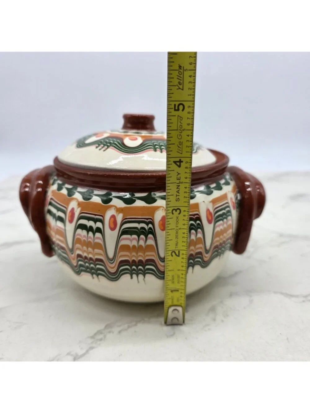 Bulgarian Gyuvetch Red Clay Pot Casserole Bulgar Handpainted Folk Art Cooker NEW